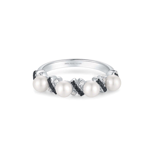 Two-Tone Sparkling Braided Shell Pearl Ring